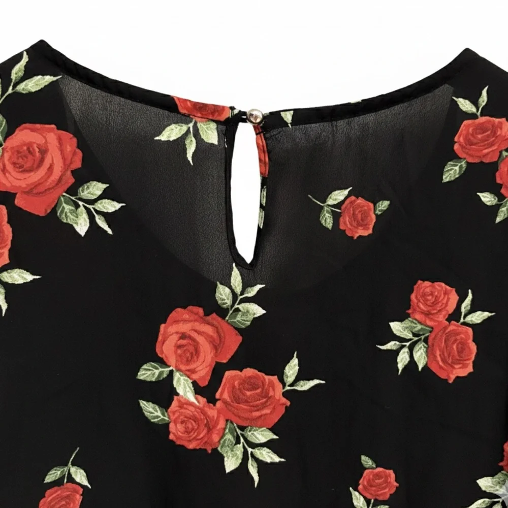 d.n.a. couture Romantic Red Rose Floral Blouse Flutter Sleeve Plus Size 1X - Picture 4 of 7